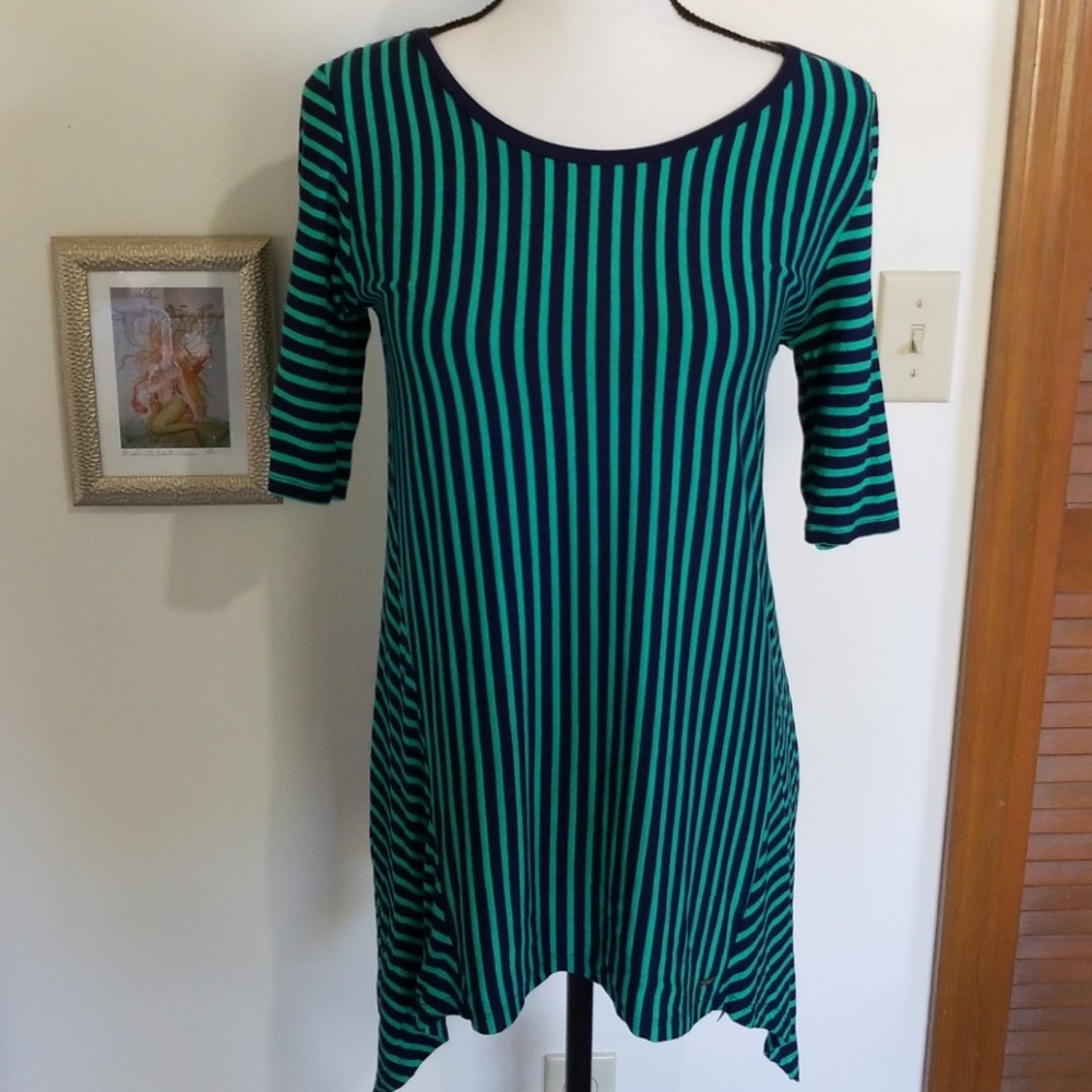 Tommy Hilfiger Green Navy shark bite stripe top S
